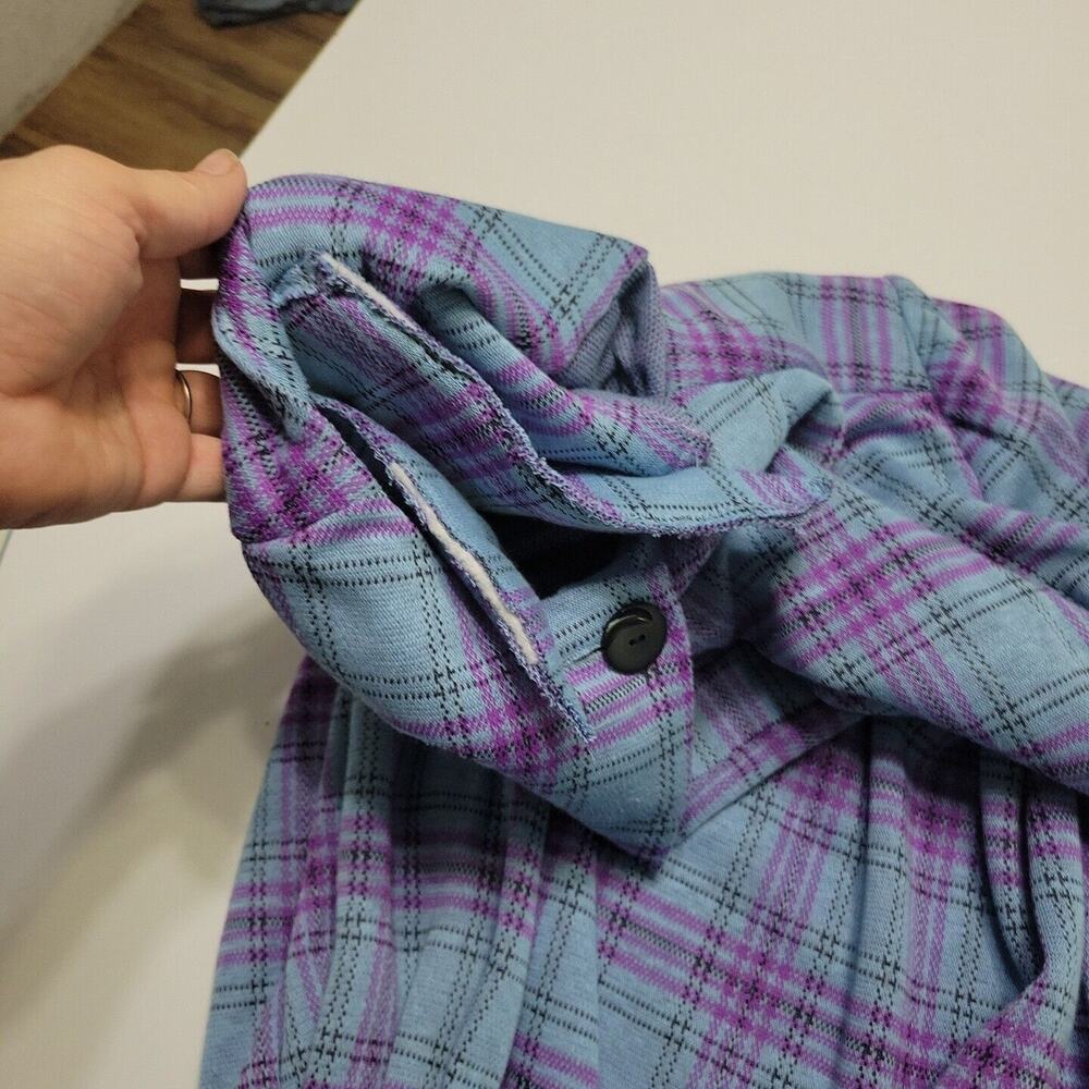 Vtg Handmade Midi Dress Womens Extra Large Blue Purple Plaid Long Sleeve Buttons - Picture 6 of 14